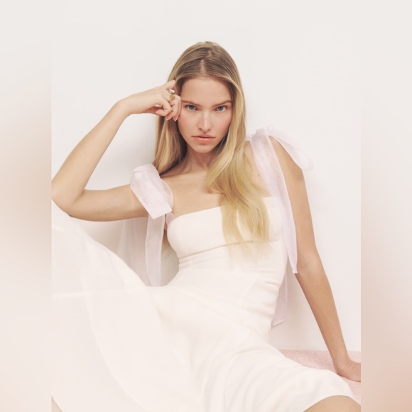 NEW Reformation Kairo Midi Dress Organza Straps Ivory Bridal | size 4 - Picture 2 of 16